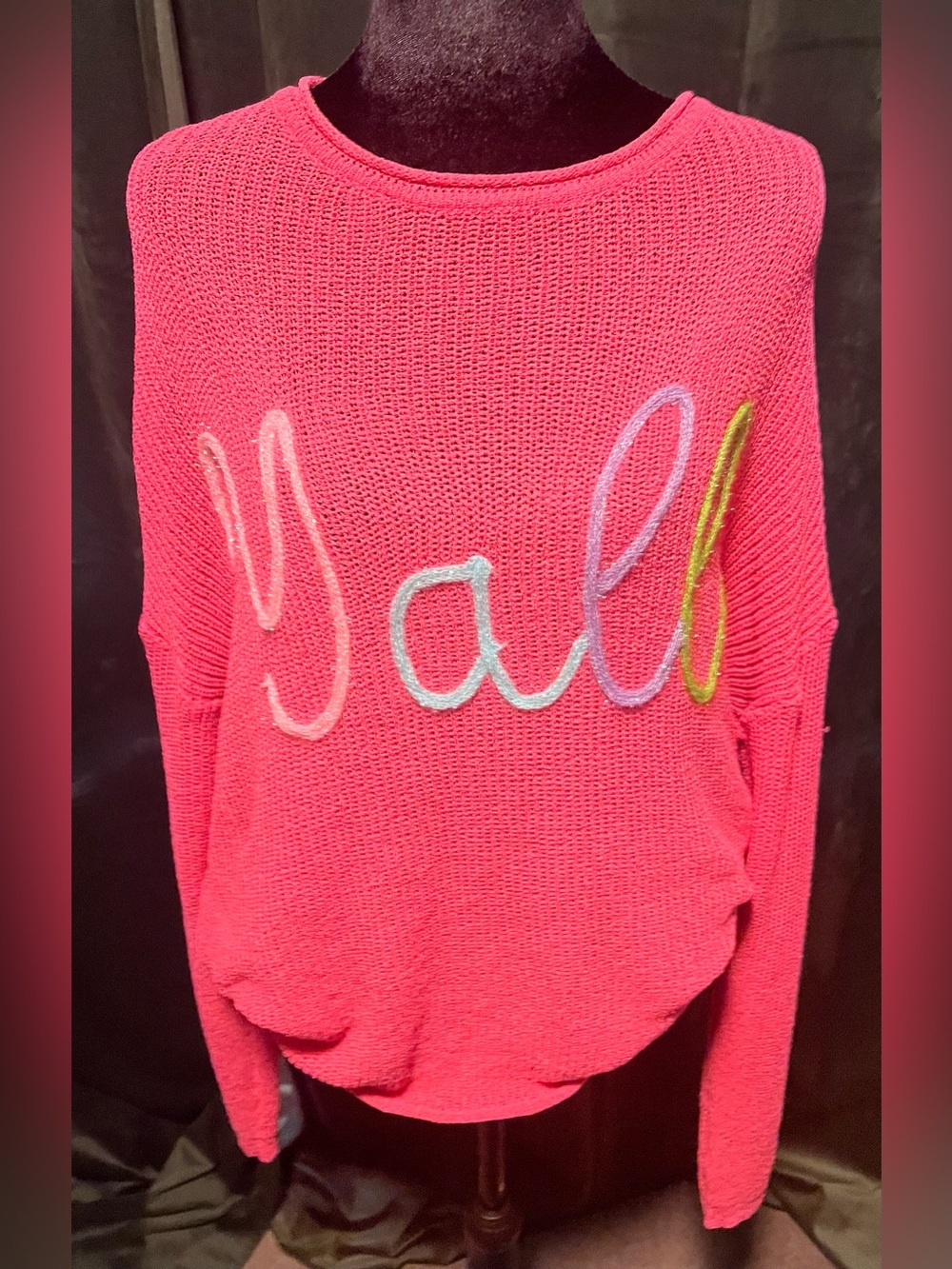 Marleylilly - Women's Pink Knit 'Yall' Pullover Sweater